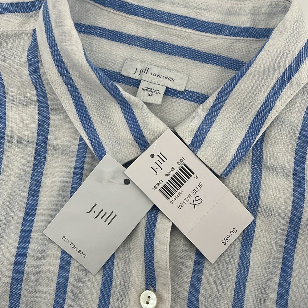 NEW J JILL Love Linen Blue/White Stripe 100% Linen Button Down Shirt Size XS - Picture 8 of 10